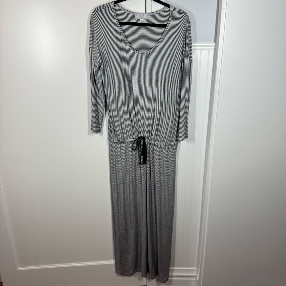 Liz Alig Bamboo Jersey Knit Striped maxi Dress size medium effortless chic